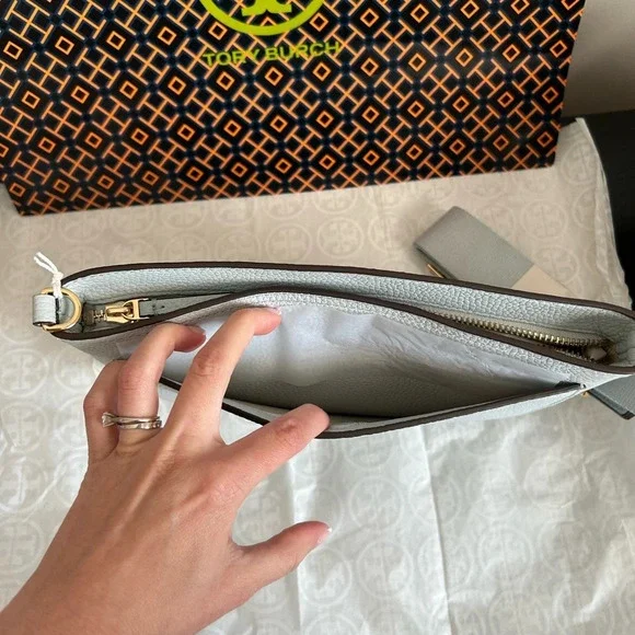 Tory Burch Blake Swingpack Crossbody Bag Seltzer Gold Blue - Picture 8 of 10